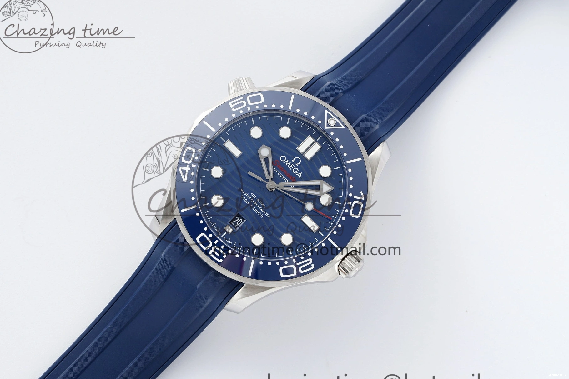 0417 Fashionable Seamaster Diver 300M ZF 1:1 Best Edition Blue Ceramic Blue Dial on Blue Rubber Strap A 7822